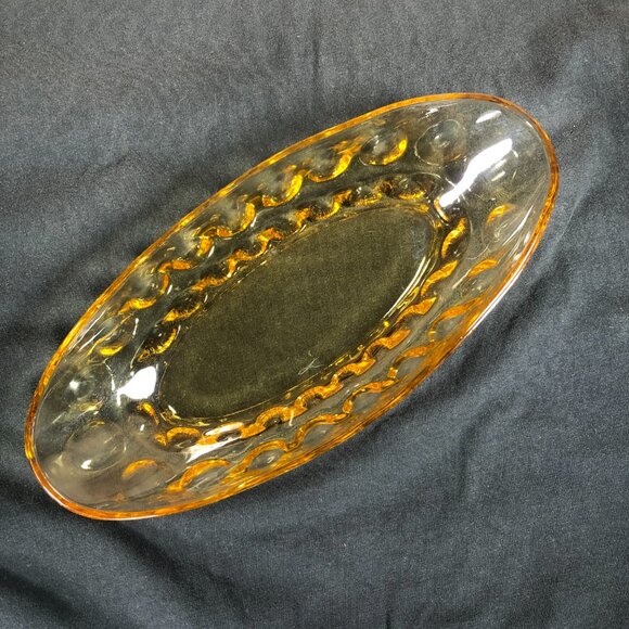 VINTAGE Indiana Glass 10" Amber Brown Oval Relish Serving Dish Thumbprint MCM - Picture 7 of 9